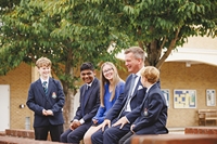 Description: Halliford School - Headmaster & students